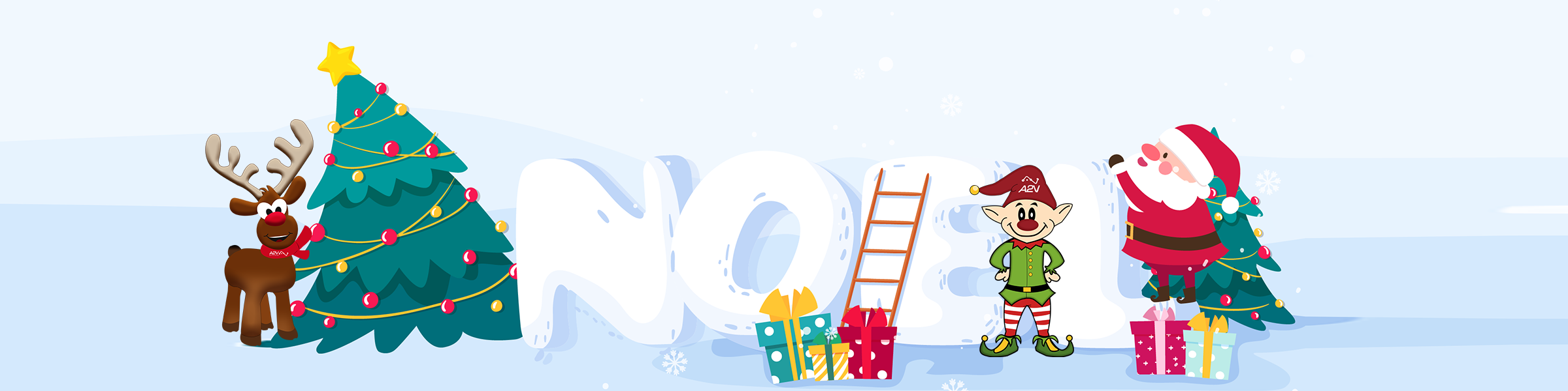 Décor de Noël A2V avec sapins et flocons de neige