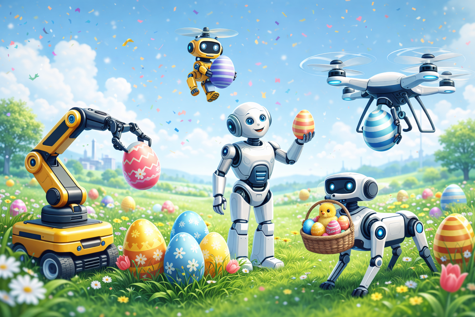 Robots et drones célébrant Pâques